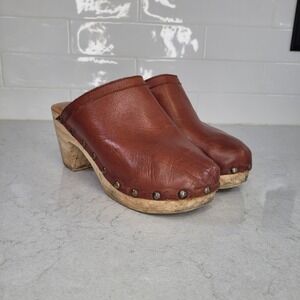 Beek Woodpecker Leather‎ Clog Womens 10  Brown Wooden Wedge Block Heel Studded
